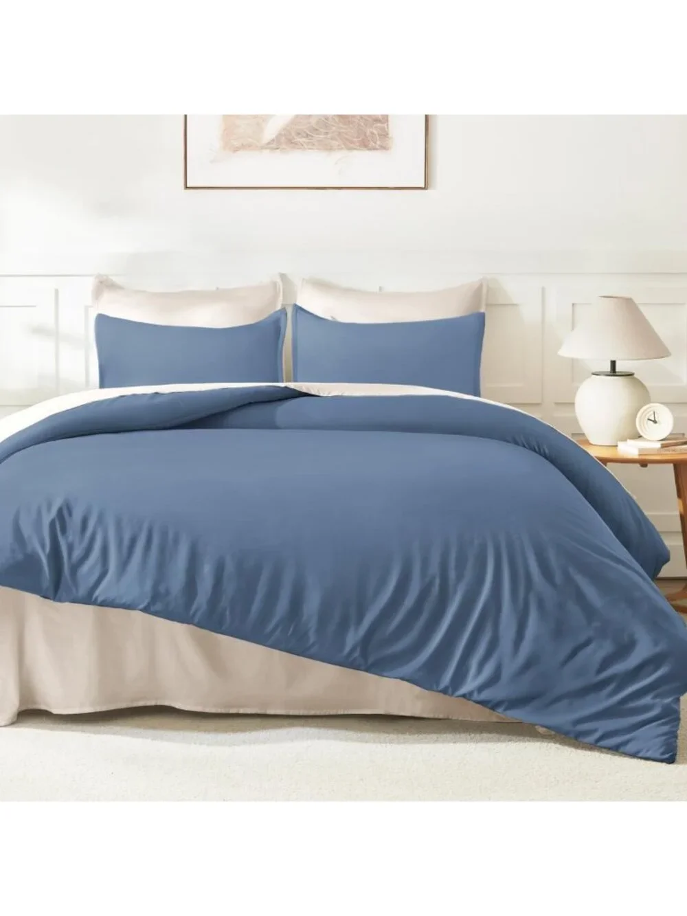 Lightweight Haze Blue Full Comforter Set, 3-Piece Solid Bedding for Cozy Sleep